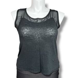 Gibson Womens Linen Tank Top Sheer Shoulder Pullover Preppy Minimalist Large